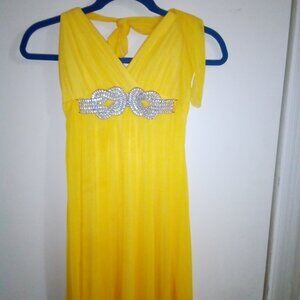Yellow Long sheer sleeveless necktied gown
